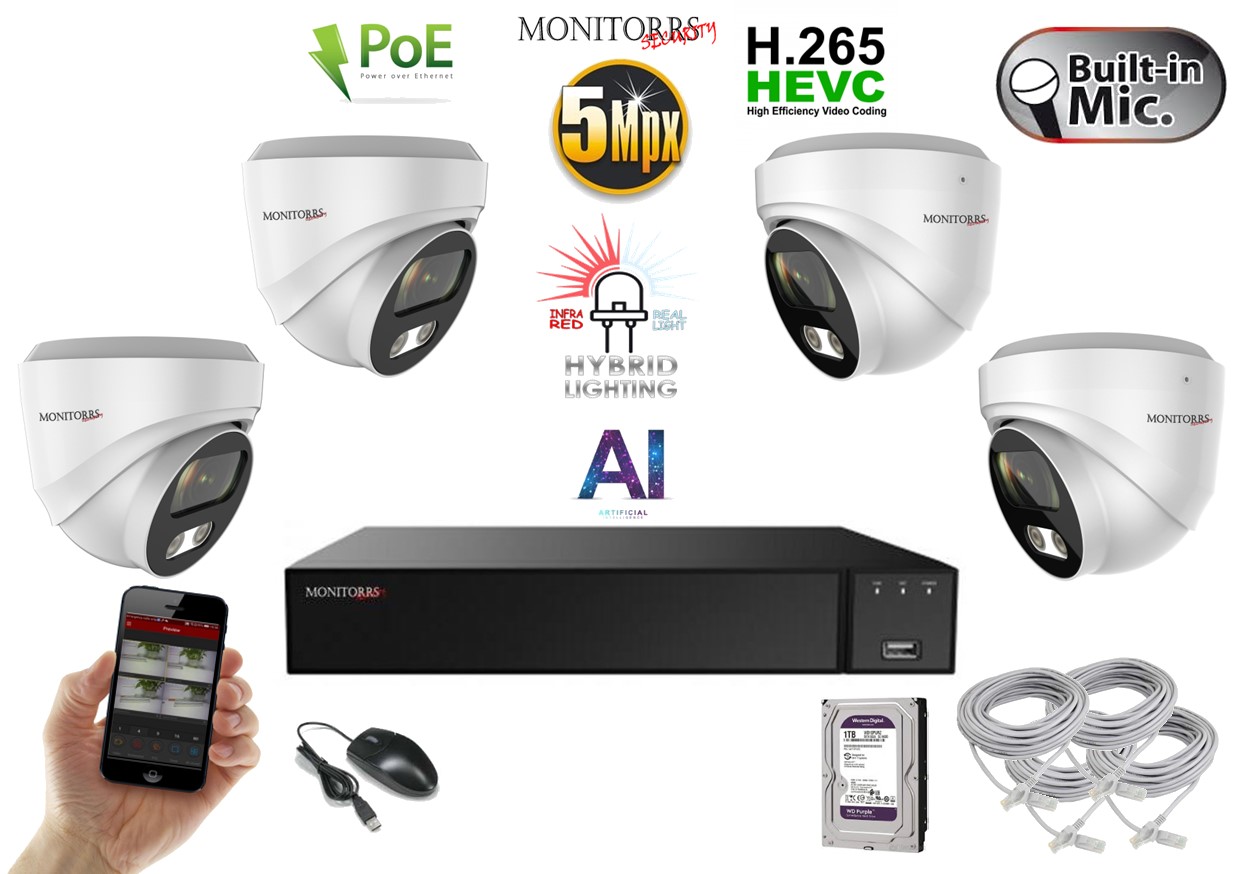 Monitorrs Security AI hybrid Light IP 4 kamerový set 5 Mpix WDome (6141K4)